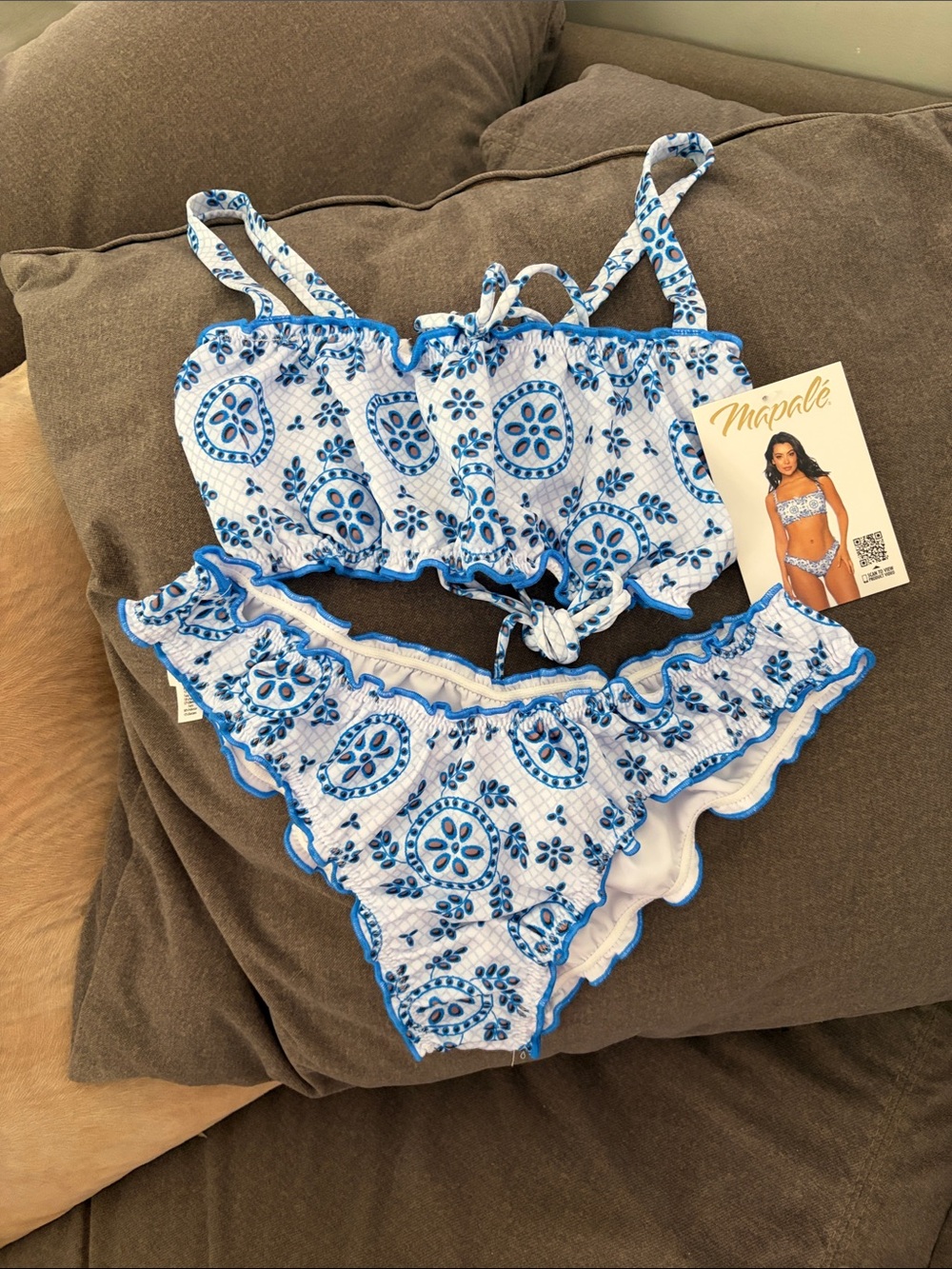 Mipalé Blue and White Printed Ruffle Bikini Set